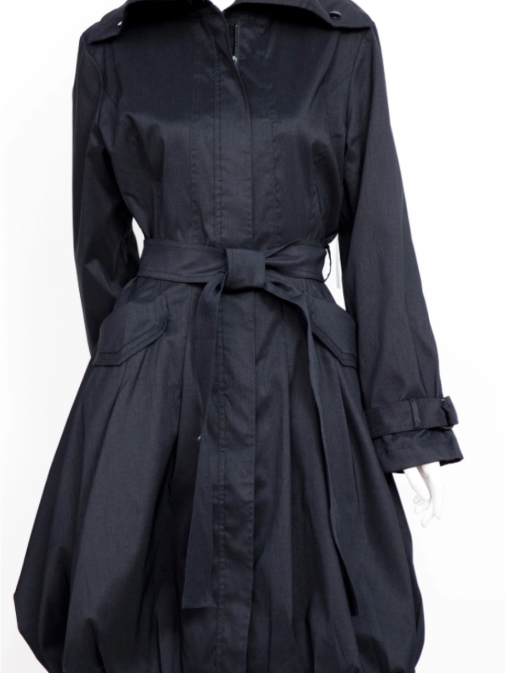 Classic Black Long-Sleeve Belted Trench Dress
